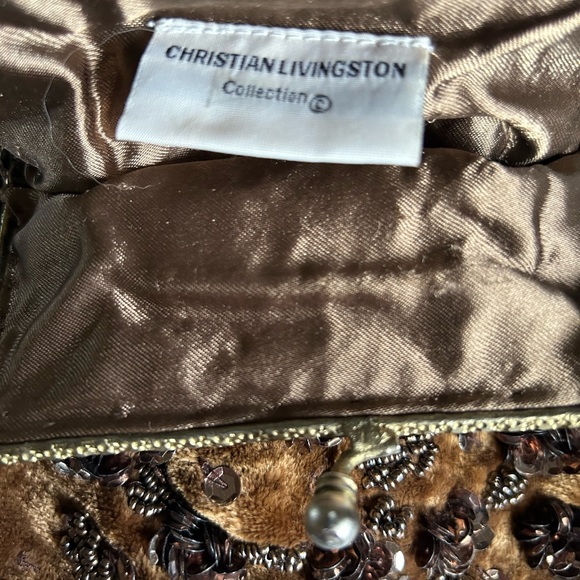 Christian Livingston evening bag velvet beaded front trim  plain backside. - Picture 6 of 6